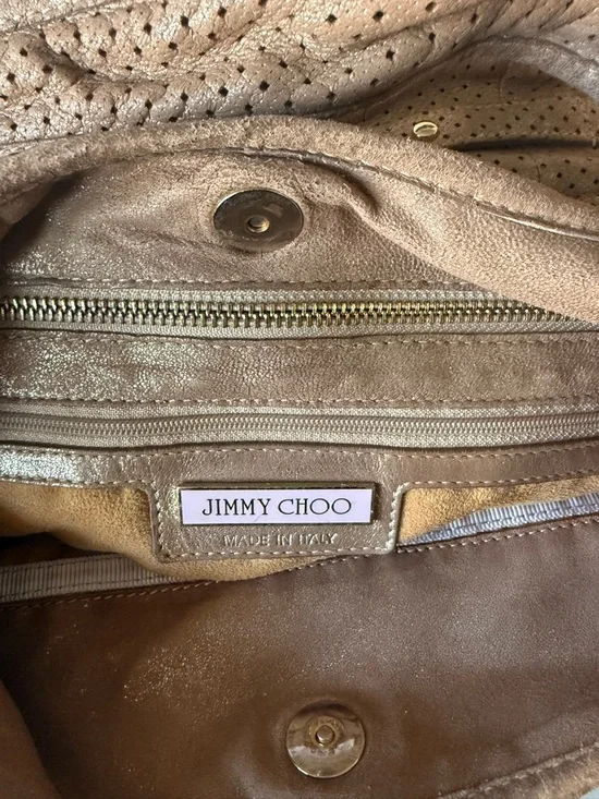 Jimmy Choo Bardia Perforated Shimmer Suede Buckle Strap Hobo Shoulder Bag - Picture 12 of 14